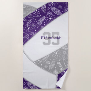 Toalla De Playa voleibol con patrón paisajista de boho gris morado