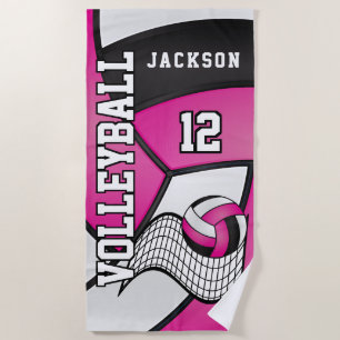 Toalla De Playa Voleibol en rosa, negro y blanco