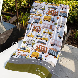 Toalla De Playa ¡Vroom! ¡Vroom! Chico de patrón de coche y transpo