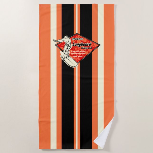 Toalla De Playa Waimea Striped Surfboard Hawaiian Surfer - Naranja (Anverso)