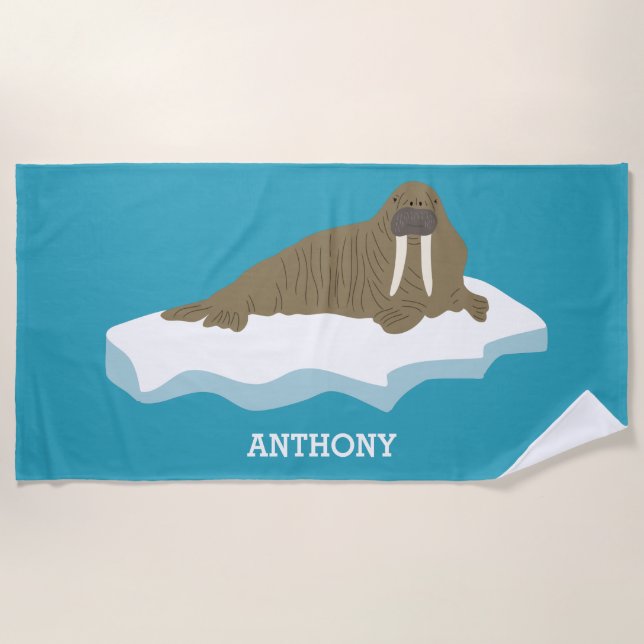 Toalla De Playa Walrus en un Ilustracion Iceberg personalizado (Anverso)