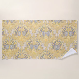 Toalla De Playa Walter Crane Blue White Tulips & Acanthus
