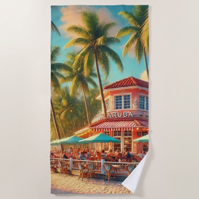 Toalla De Playa Watercolor Beach Cafe Tropical (Anverso)