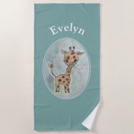Toalla De Playa Watercolor Giraffe Personalizado Boho