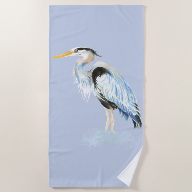 Toalla De Playa Watercolor Great Blue Heron Willife Art (Anverso)