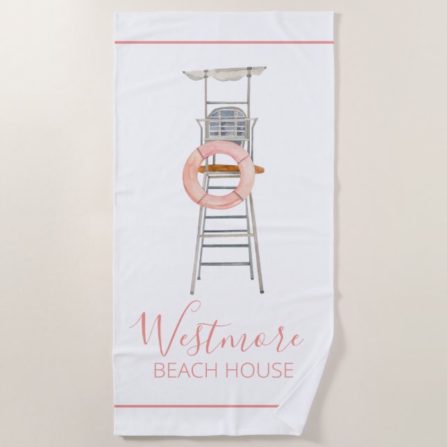 Toalla De Playa Watercolor Lifeguard Chair Beach House (Anverso)