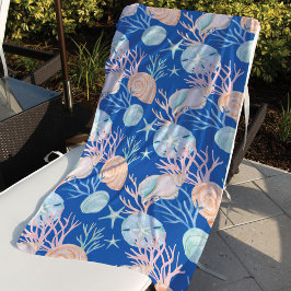 Toalla De Playa Watercolor Ocean Seashells & Coral Pattern