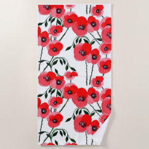 Toalla De Playa Watercolor poppy flowers botanical