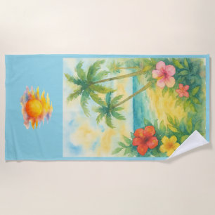 Toalla De Playa Watercolor Tropical Beach Landscape Palms