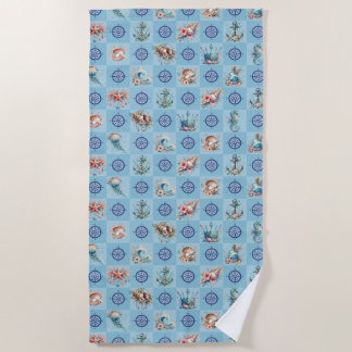 Toalla De Playa Watercolor Vintage Nautical Ocean Life