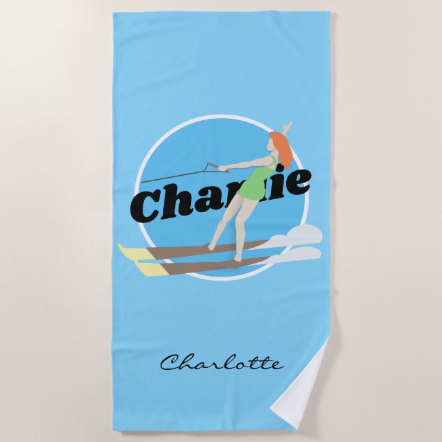 Toalla De Playa Waterski de estilo vintage (Anverso)