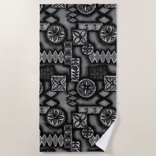 Toalla De Playa Wave Warrior Hawaiian Primitive Tapa - Gris