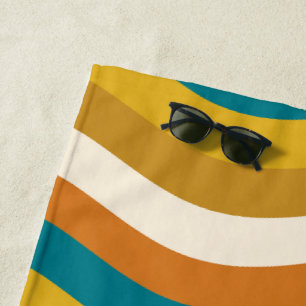 Toalla De Playa Wavy Pop Stripes Retro Patrón Mostaza Verde azulad