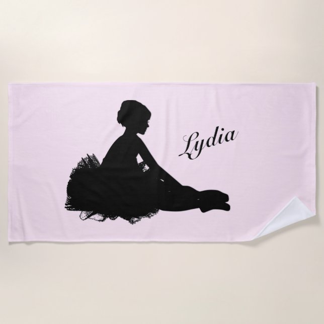 Toalla De Playa Weary Ballerina Personalizada con Nombre Rosa (Anverso)