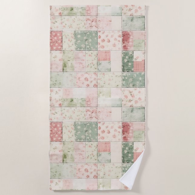 Toalla De Playa Western Mint Pink Floral Quilt Patterns (Anverso)