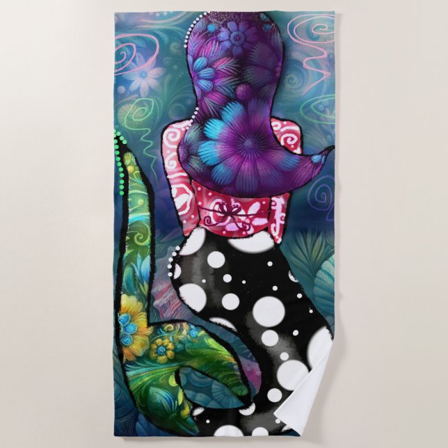 Toalla De Playa Whimsical Abstract Mermaid Nautical Teal Seashells (Anverso)