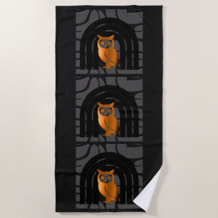 Toalla De Playa Whimsical Boho Owl & Tropical Monstera Leaf