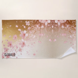 Toalla De Playa Whimsical Cherry Blossom Blizzard sobre el oro