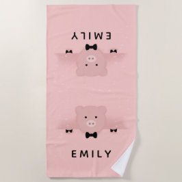 Toalla De Playa Whimsical Pink Pig Cute y Dashing