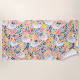 Toalla De Playa Whimsical Sweet Swans on Pale Pink