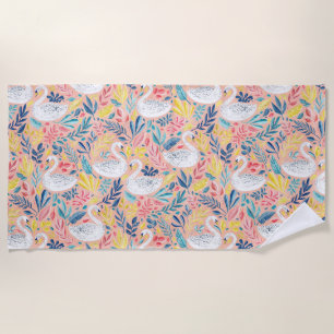 Toalla De Playa Whimsical Sweet Swans on Pale Pink
