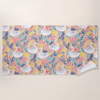 Toalla De Playa Whimsical Sweet Swans on Pale Pink