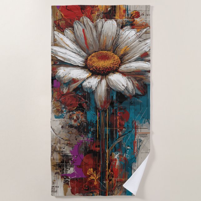 Toalla De Playa White Daisy Urban Collage Flower Art (Anverso)