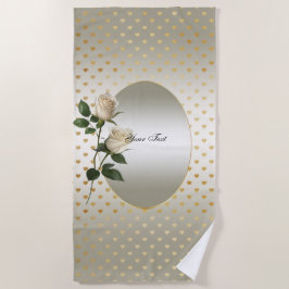 Toalla de playa White Roses Gold Hearts