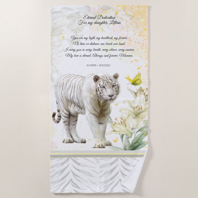 Toalla De Playa White Tiger and Lilies Devotion Towel (Anverso)