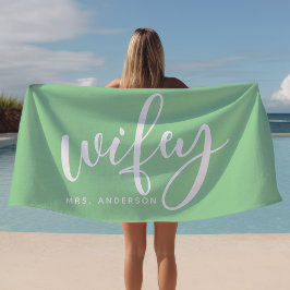 Toalla De Playa Wifey Mint Green Y White New Bride