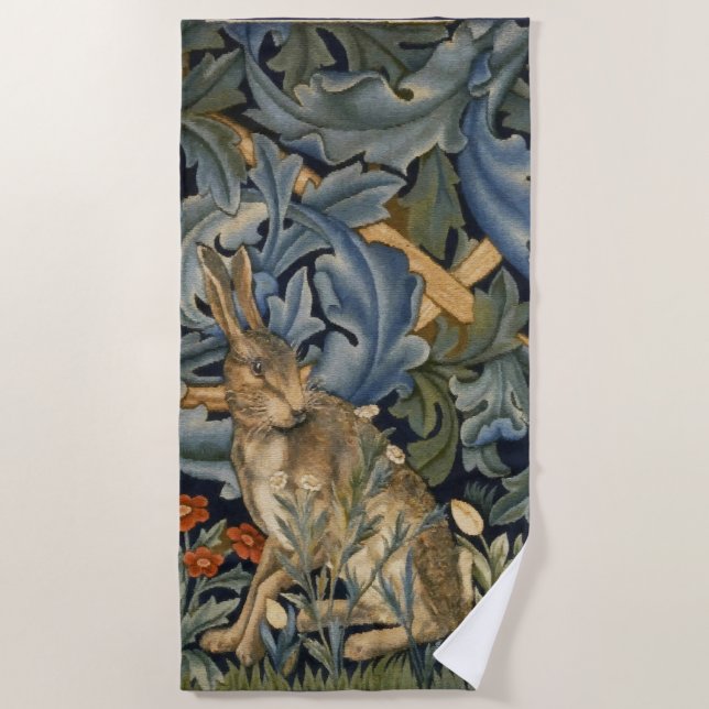 Toalla De Playa William Morris Forest Rabbit Floral Art Nouveau (Anverso)