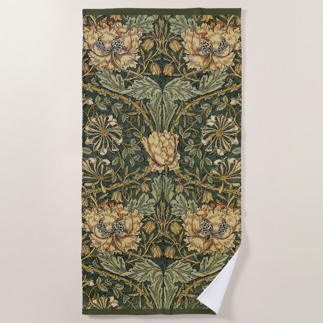 Toalla De Playa William Morris Honeysuckle Green Floral (Anverso)