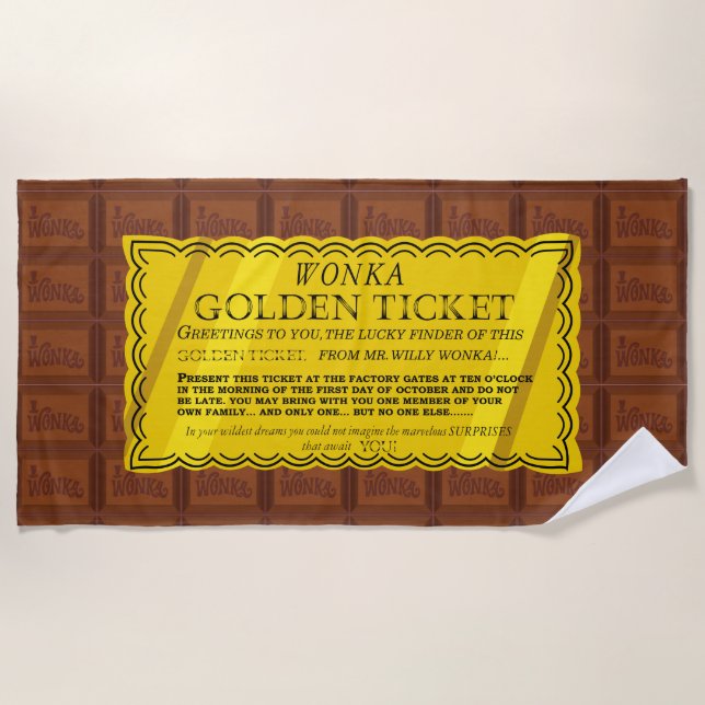 Toalla De Playa Willy Wonka Golden Ticket (Anverso)