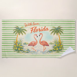Toalla De Playa With Love Florida Vintage Style Flamingo Towel