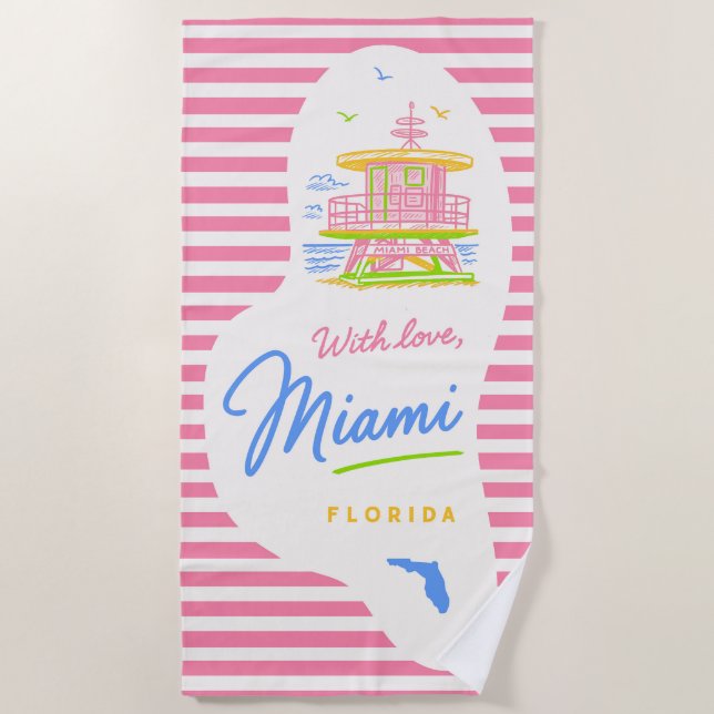 Toalla De Playa With Love Miami Lifeguard Stand Beach Towel (Anverso)