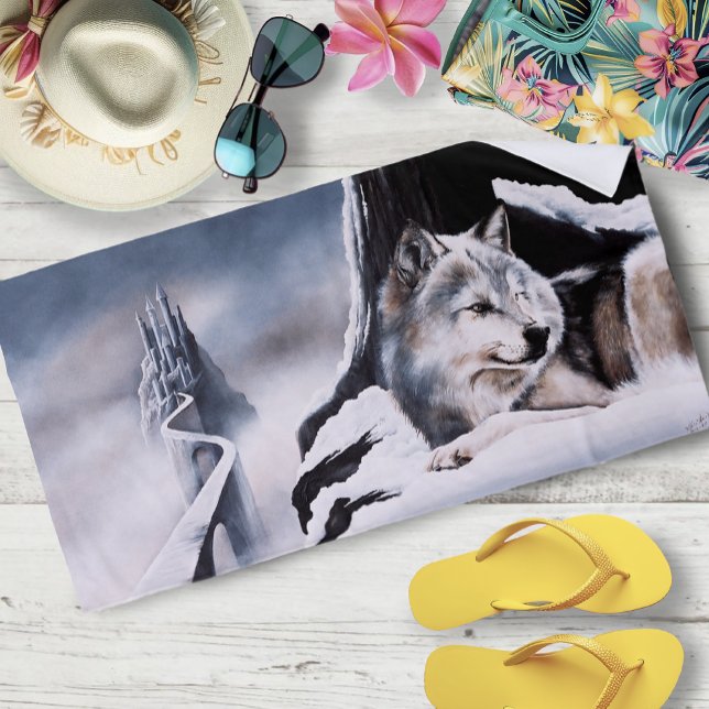 Toalla De Playa Wolf Winter Castle Fantasy (Subido por el creador)