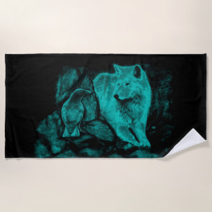 Toalla De Playa Wolf y Raven en la noche