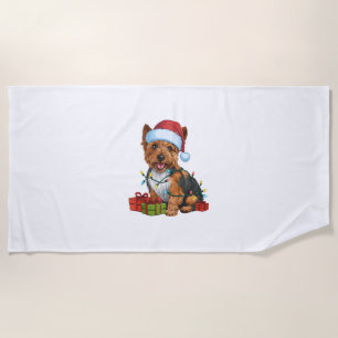 Toalla De Playa Xmas Iluminando Santa Hat Cairn Terrier Dog Christ