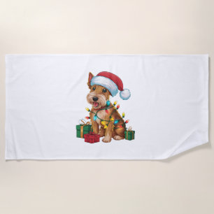 Toalla De Playa Xmas iluminando Santa Hat Irish Terrier Dog Christ