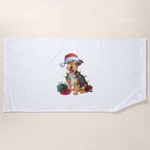 Toalla De Playa Xmas Iluminando Santa Hat Patterdale Terrier Dog C