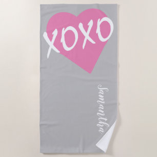 Toalla De Playa XOXO Corazón Rosa Blanco XOXO Abrazos Besos Gris