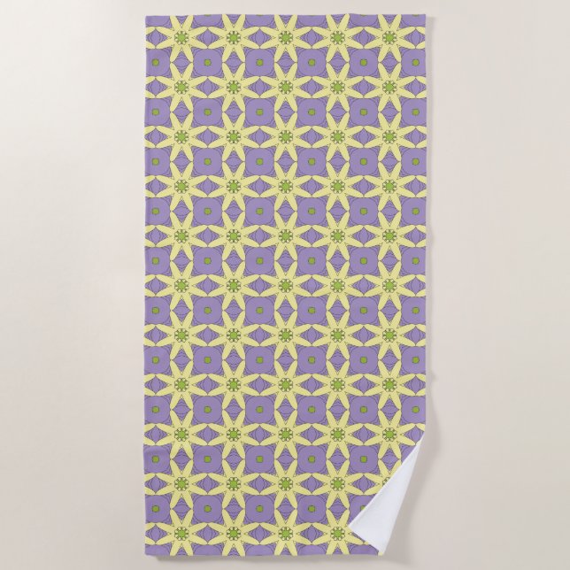 Toalla De Playa Yellow and purple geometric floral patterned  (Anverso)