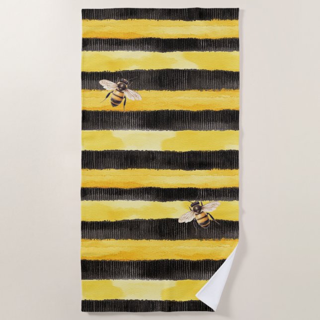 Toalla De Playa Yellow Gold Black Stripes Honey Bee  (Anverso)