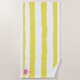 Toalla De Playa Yellow stripes and a pink crown Beach Towel