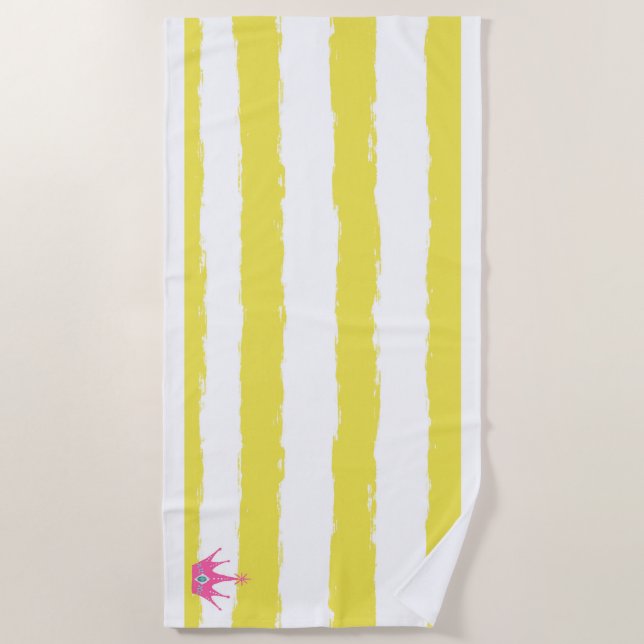 Toalla De Playa Yellow stripes and a pink crown Beach Towel (Anverso)