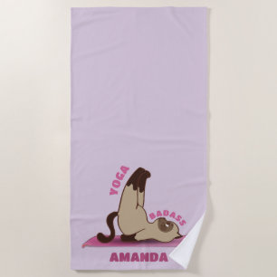Toalla De Playa Yoga Badass Workout Kitty Cat Nombre personalizado
