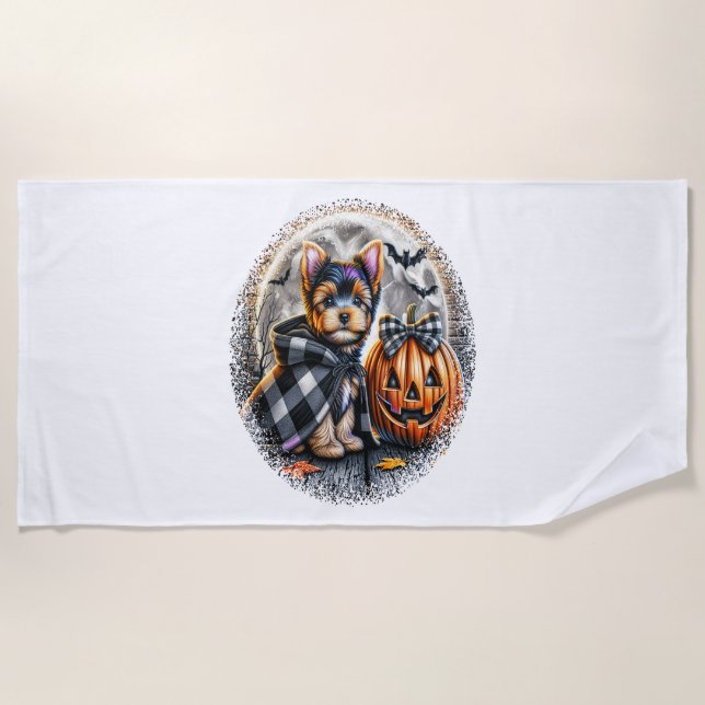 Toalla De Playa Yorkie Dog Halloween (Anverso)