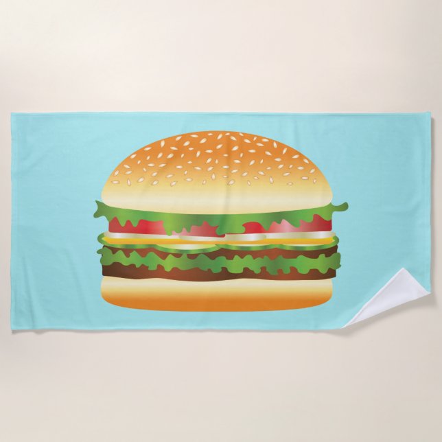 Toalla De Playa Yummy Hamburger Ilustracion En Azul (Anverso)