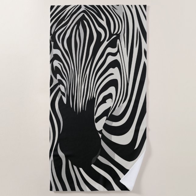 Toalla De Playa Zebra Close-Up Black and White Art (Anverso)