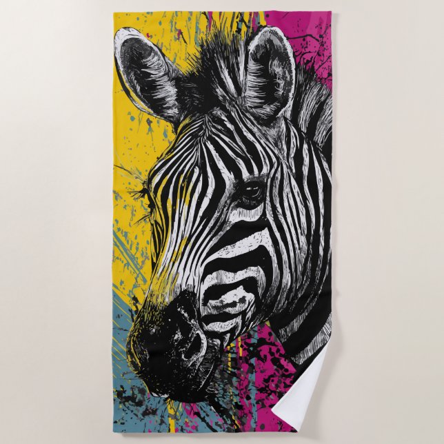 Toalla De Playa Zebra Graffiti Pop Art Portrait Illustration (Anverso)